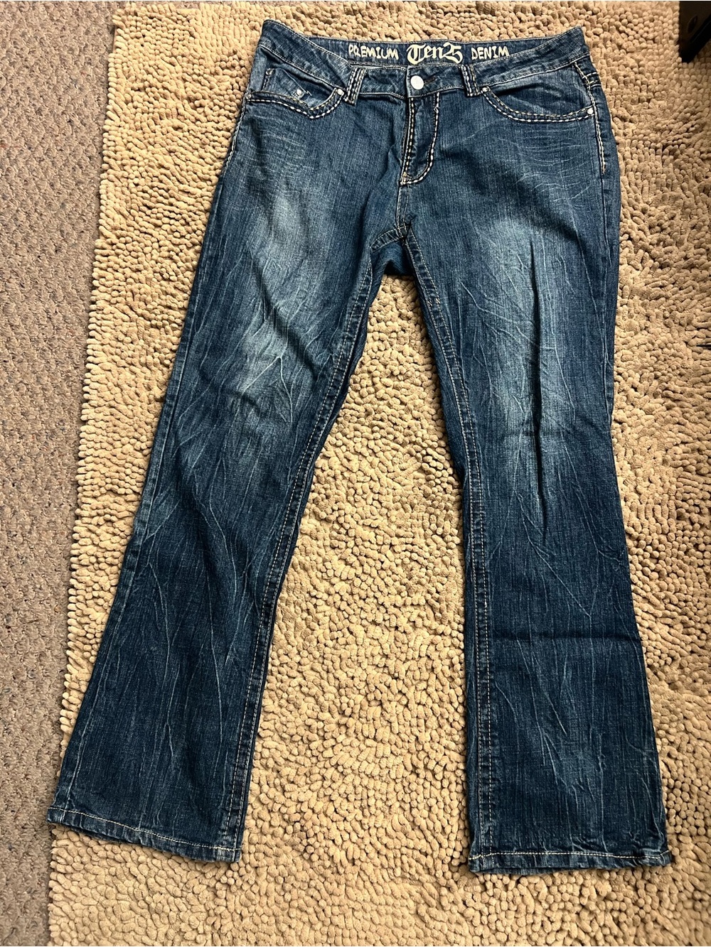 TEN26 Dark Blue Flare Jeans with Subtle Distress